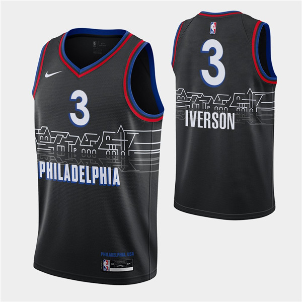 Men's Philadelphia 76ers #3 Allen Iverson Black NBA City Swingman 2020-21 Stitched Jersey Men's Philadelphia 76ers #3 Allen Iverson Black NBA City Swingman 2020-21 Stitched Jersey